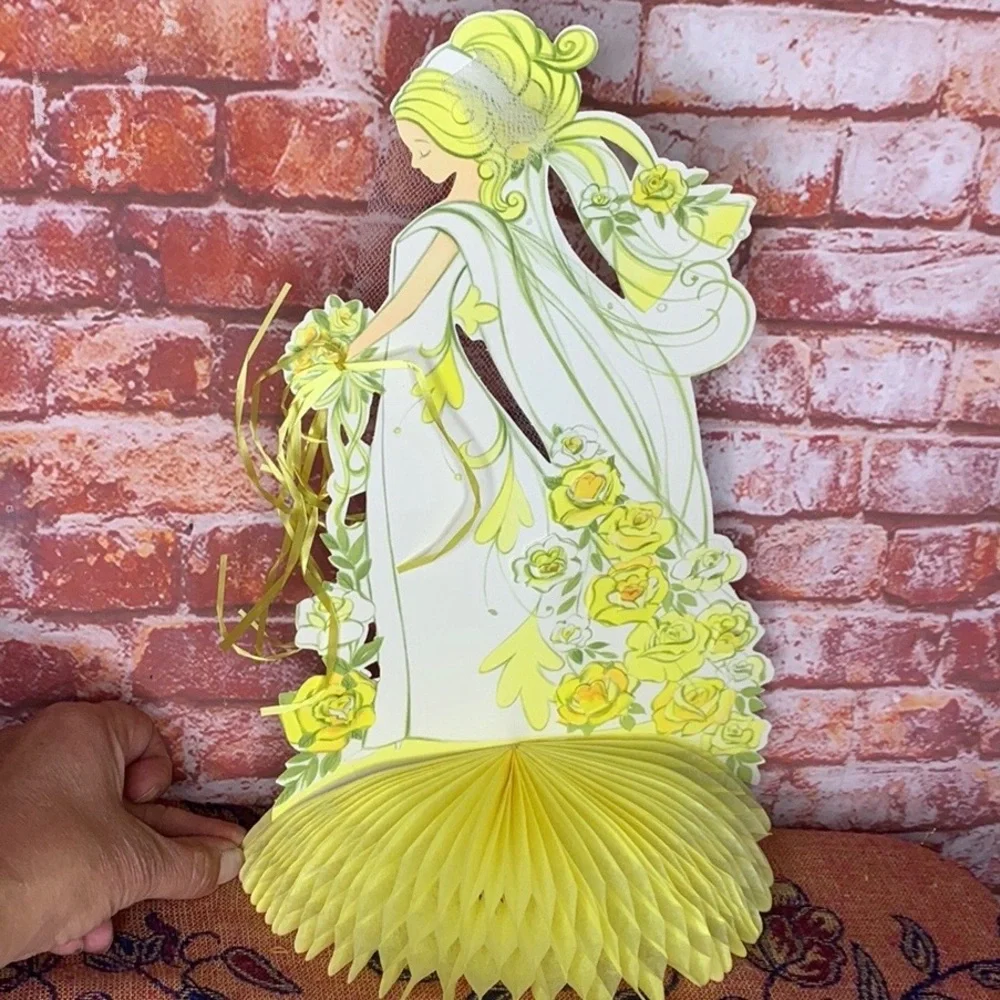 Vintage 70s Hallmark Yellow and White 13” Paper Bridal Shower Centerpiece